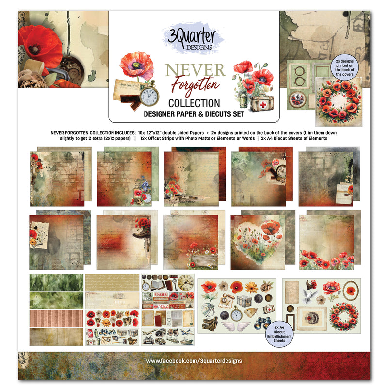 3Quarter Designs Collection Never Forgotten – Papier Design 30x30 cm et Die-cuts-1