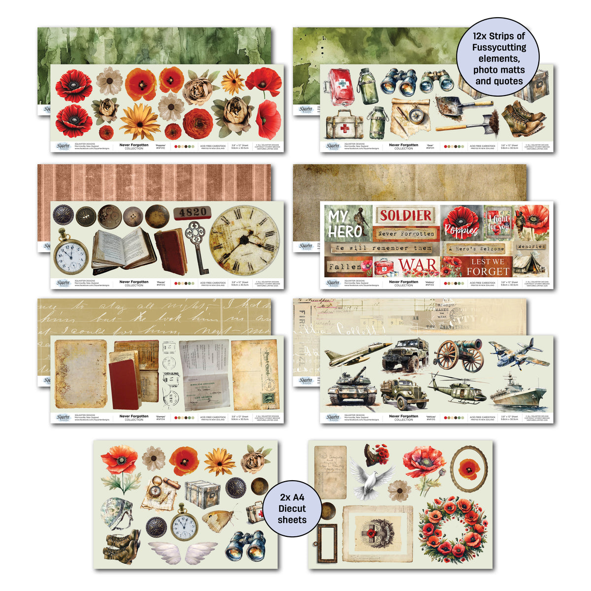 3Quarter Designs Collection Never Forgotten – Papier Design 30x30 cm et Die-cuts-6