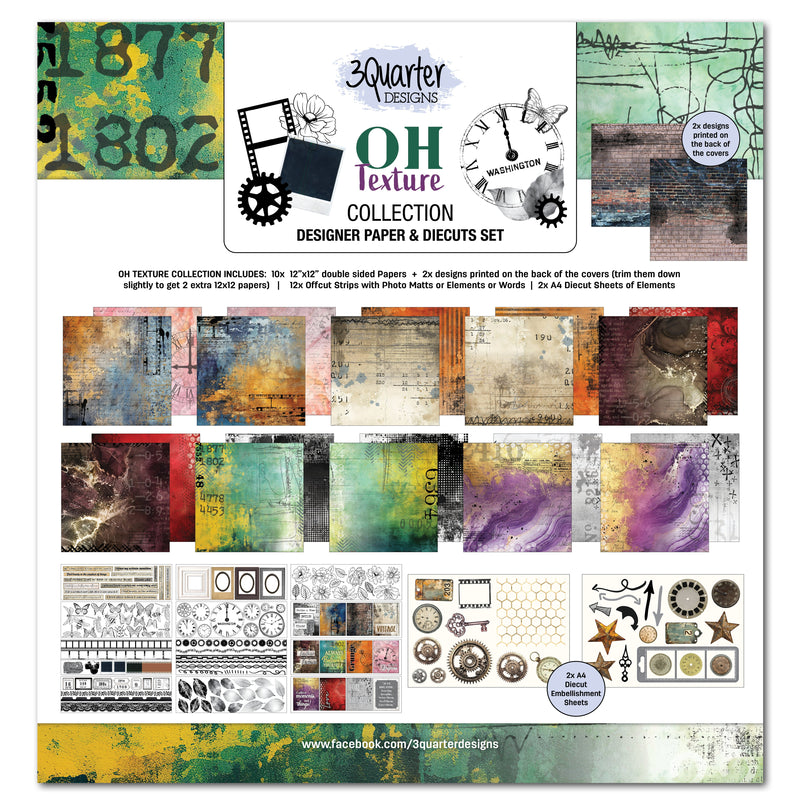 3Quarter Designs Oh Texture 12x12 Design Paper & Diecuts Set-1