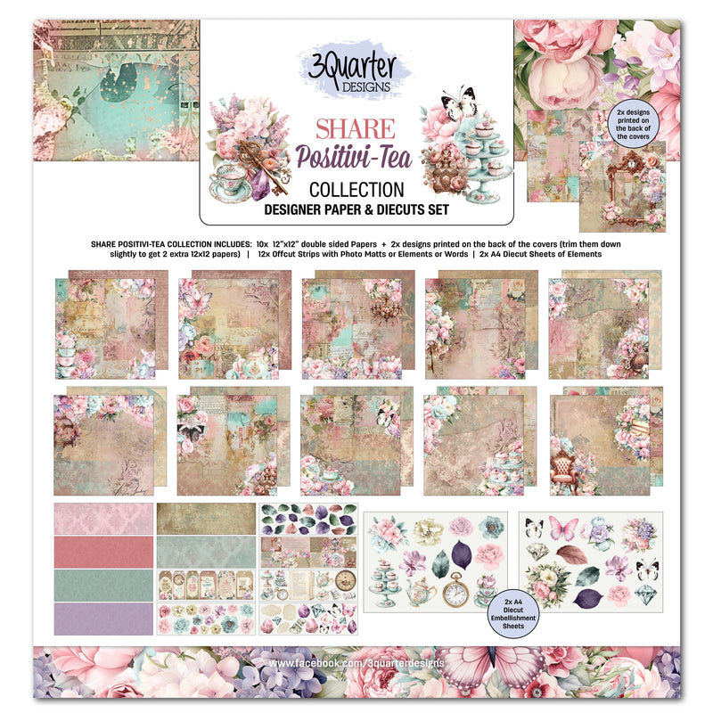 3Quarter Designs Positivi-Tea 12x12 Design Paper & Diecuts Set-1