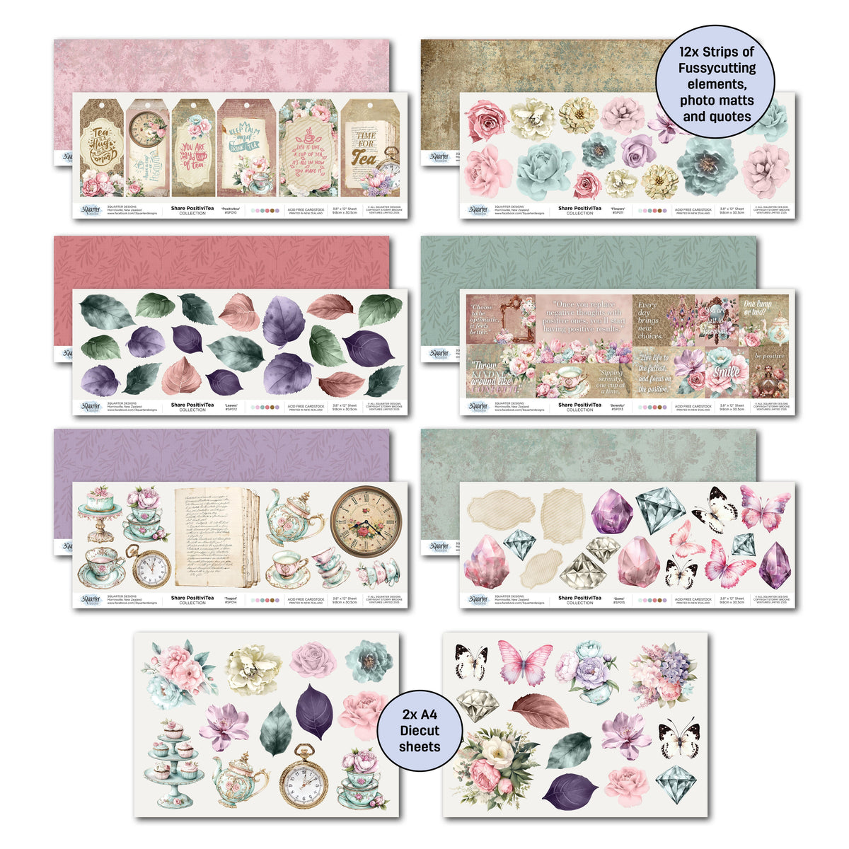 3Quarter Designs Positivi-Tea 12x12 Design Paper & Diecuts Set-6