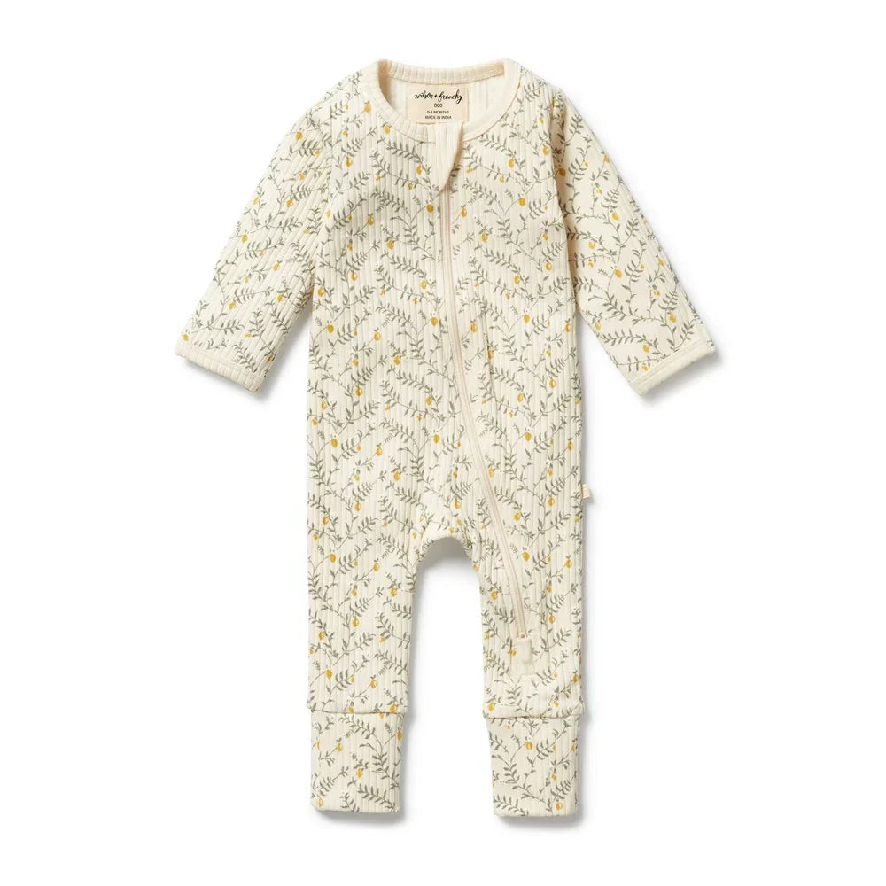 Lemon Leaf Organic Zipsuit with Feet | Wilson + Frenchy-1