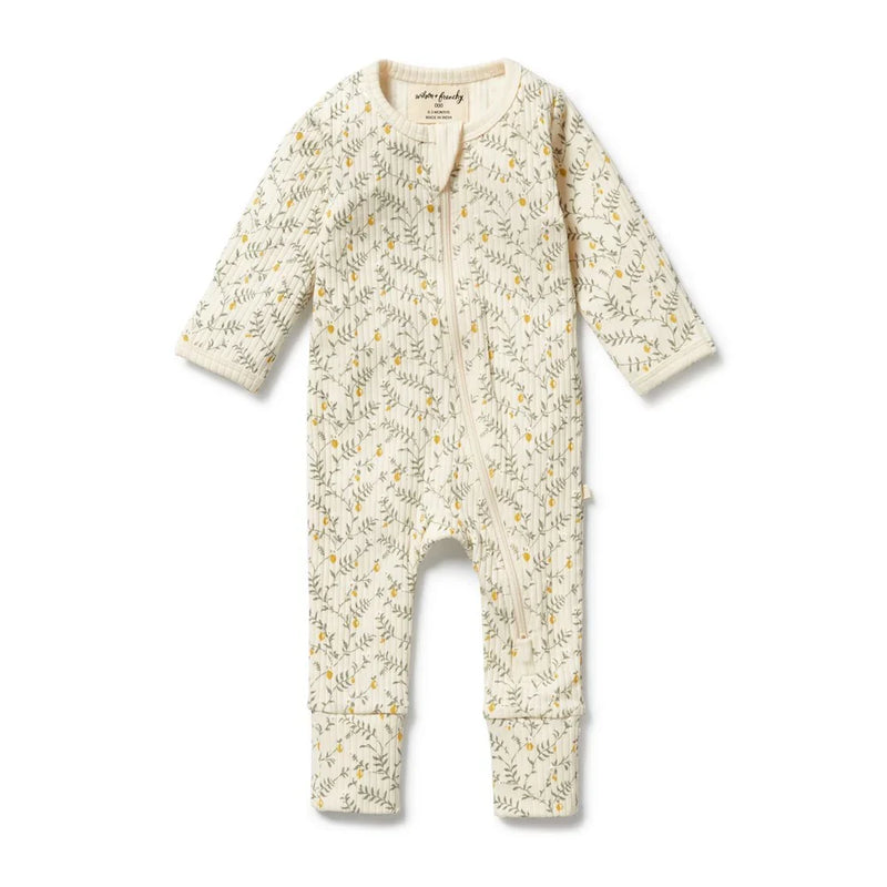 Lemon Leaf Organic Zipsuit with Feet | Wilson + Frenchy-1