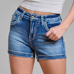Westfield Eagle Women’s Embroidered Denim Shorts. High Waisted Eagle Wing Bling-6