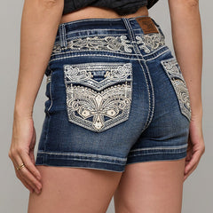 Westfield Eagle Women’s Embroidered Denim Shorts. High Waisted Cross Design Bling-1