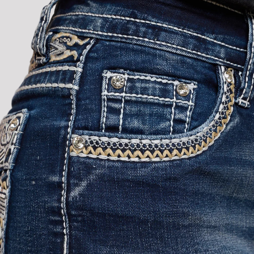 Westfield Eagle Women’s Embroidered Denim Shorts. High Waisted Cross Design Bling-3