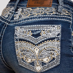 Westfield Eagle Women’s Embroidered Denim Shorts. High Waisted Cross Design Bling-4