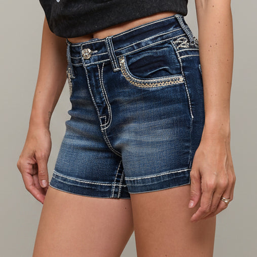 Westfield Eagle Women’s Embroidered Denim Shorts. High Waisted Cross Design Bling-5