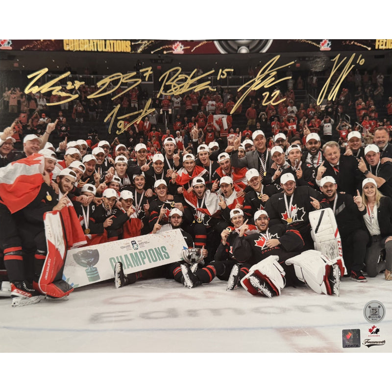 Multi-Signed Team Canada 2022 World Juniors Gold Team Celebration 11x14 Photo-1