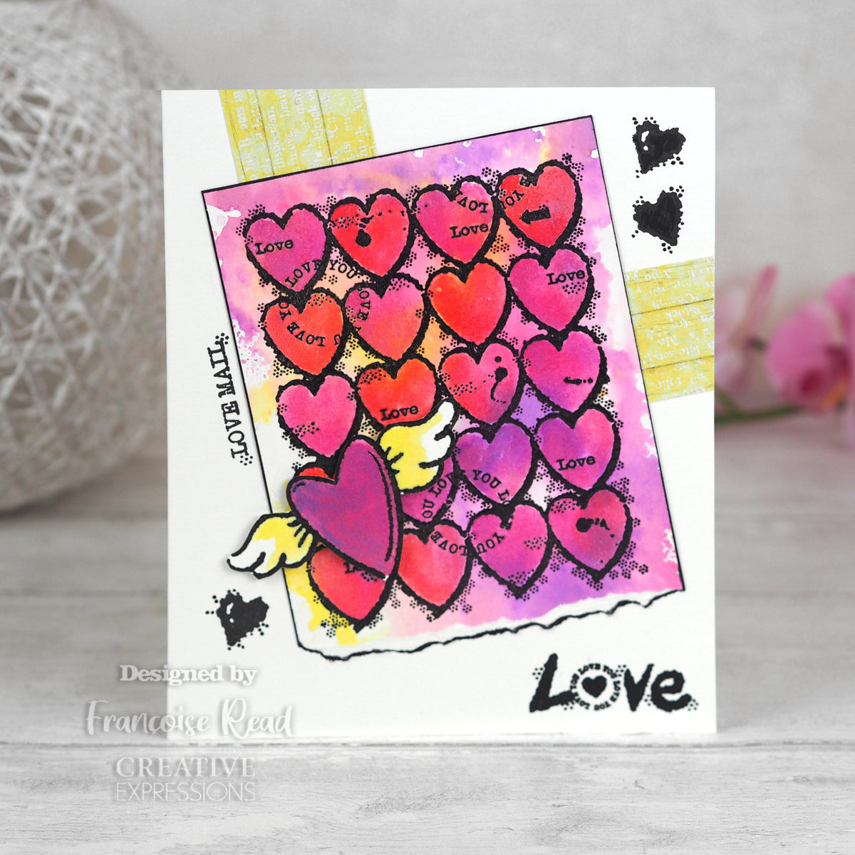 Woodware Clear Singles Heart Background 4 in x 6 in Stamp-3