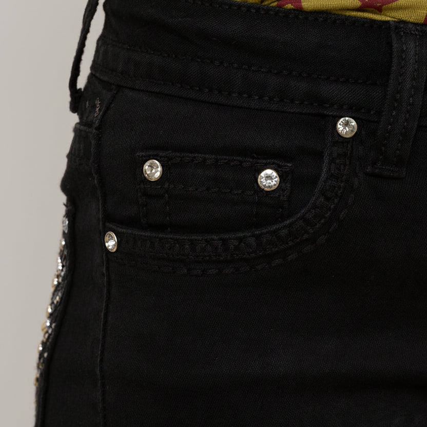 Westfield Eagle Women’s Black Bootcut Bling Jeans. High Waisted Embroidered Western Denim-3