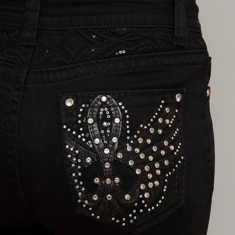 Westfield Eagle Women’s Black Bootcut Bling Jeans. High Waisted Embroidered Western Denim-4