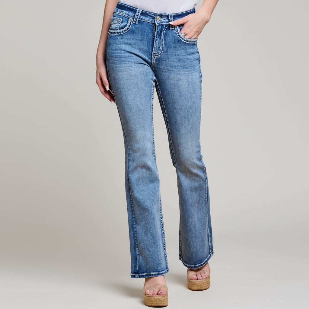 Westfield Eagle Women’s Embroidered Bootcut Jeans. High Waisted Saddle Stitch Stretch Denim-6