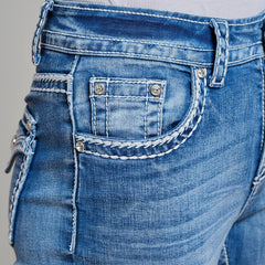 Westfield Eagle Women’s Embroidered Bootcut Jeans. High Waisted Saddle Stitch Stretch Denim-3