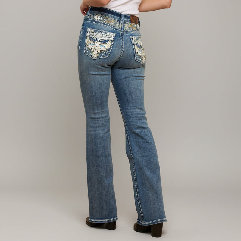 Westfield Eagle Women’s Embroidered Bootcut Jeans. High Waisted Eagle Bling Denim-6