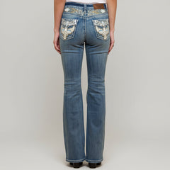 Westfield Eagle Women’s Embroidered Bootcut Jeans. High Waisted Eagle Bling Denim-1