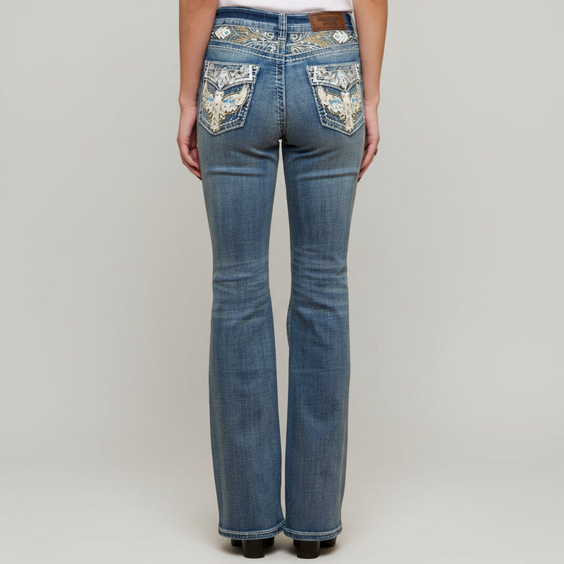 Westfield Eagle Women’s Embroidered Bootcut Jeans. High Waisted Eagle Bling Denim-1