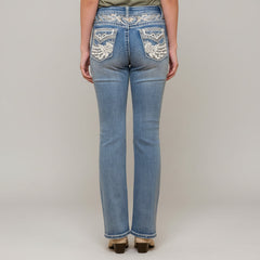 Westfield Eagle Women’s Embroidered Bootcut Jeans. Wings & Rose Bling Denim-1