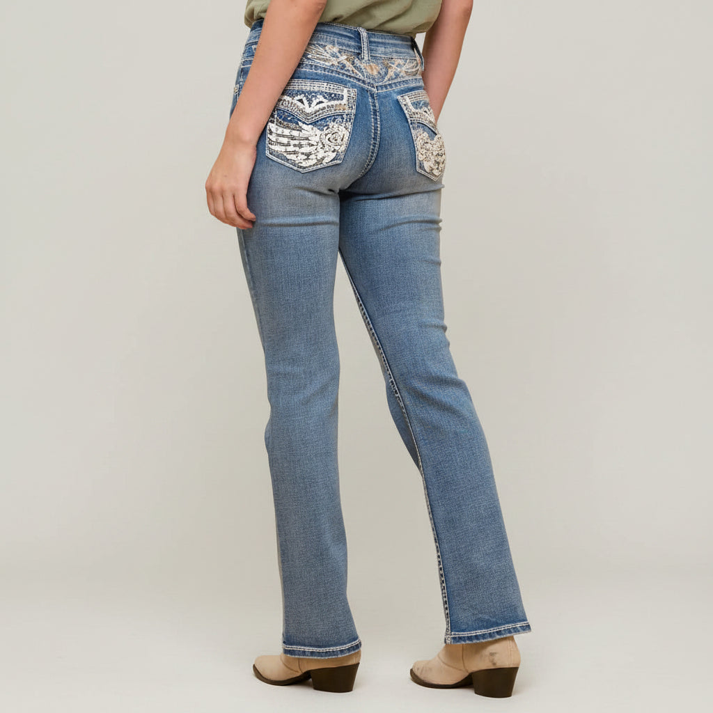 Westfield Eagle Women’s Embroidered Bootcut Jeans. Wings & Rose Bling Denim-6