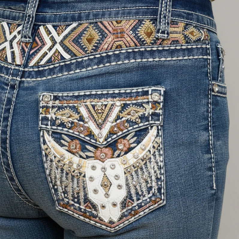 Westfield Eagle Women’s Embroidered Bootcut Jeans. Steerhead Bling Stretch Denim-4