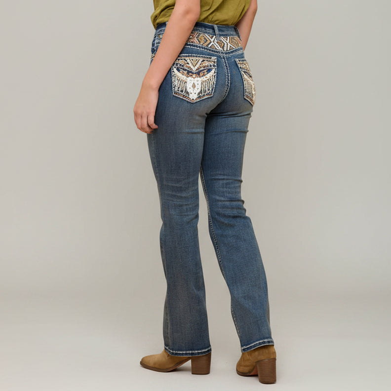 Westfield Eagle Women’s Embroidered Bootcut Jeans. Steerhead Bling Stretch Denim-6
