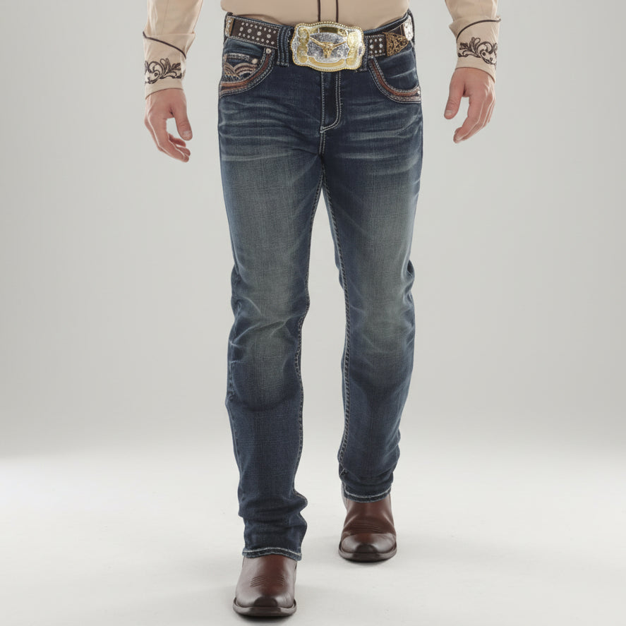 Eagle Warrior Men’s Premium Bootcut Jeans. Tribal Embroidered 7-Pocket Stretch Denim-2