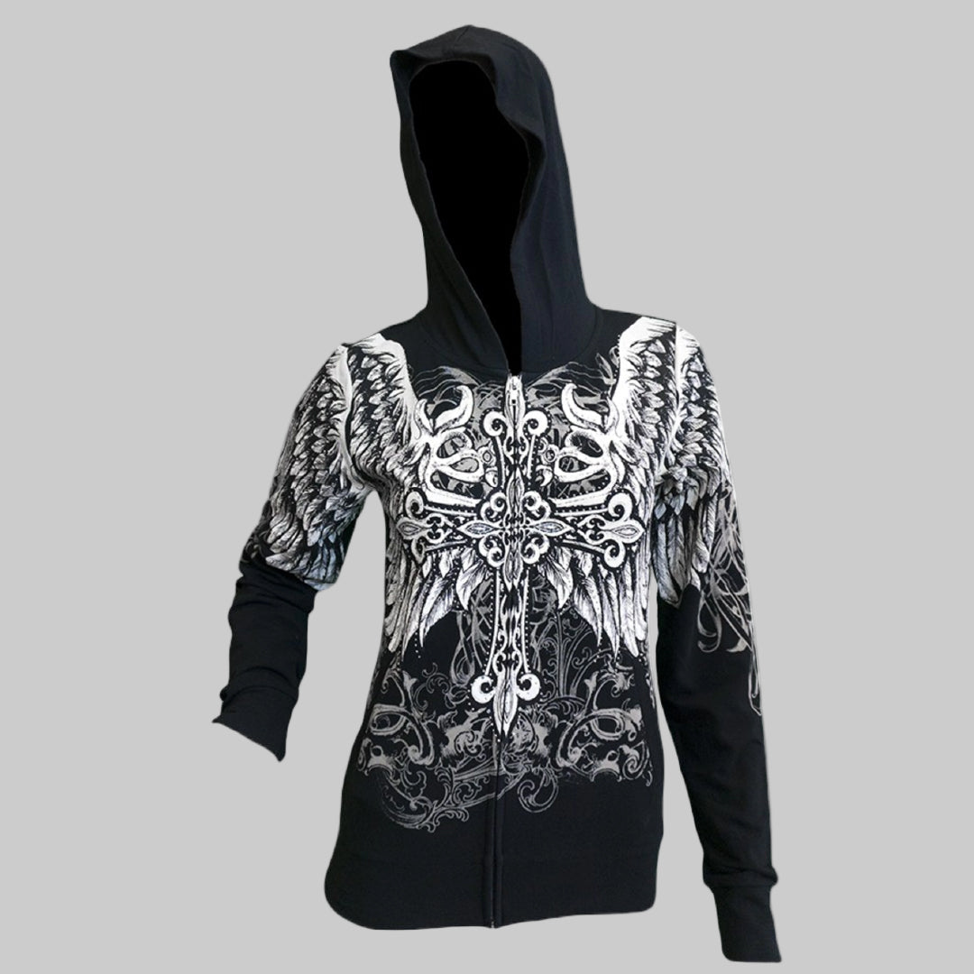 Women's Angel Wings Cross Hoodie-3