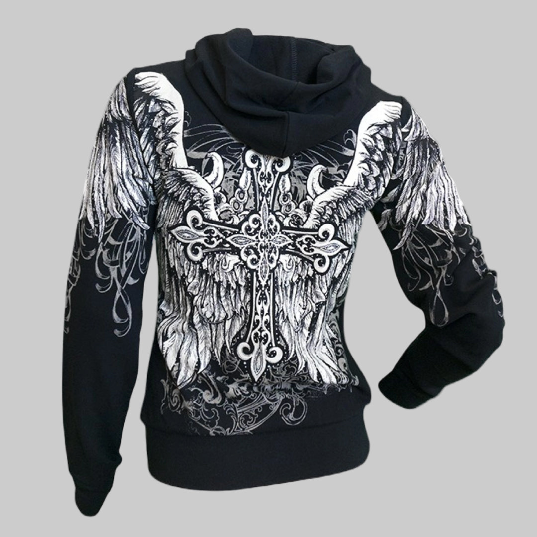 Women's Angel Wings Cross Hoodie-4
