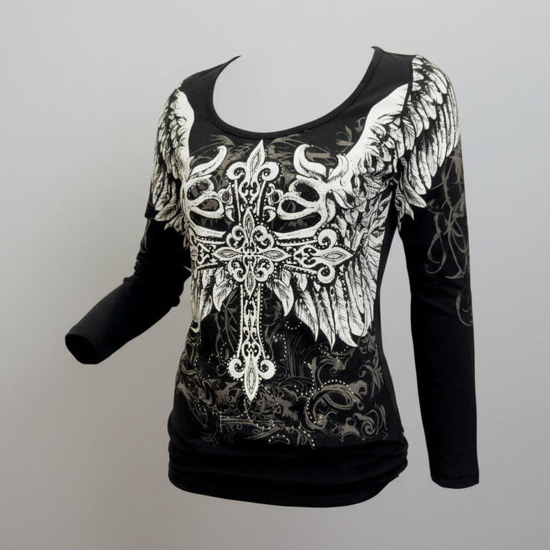 Women's Angel Wings Cross Long Sleeve Top-1