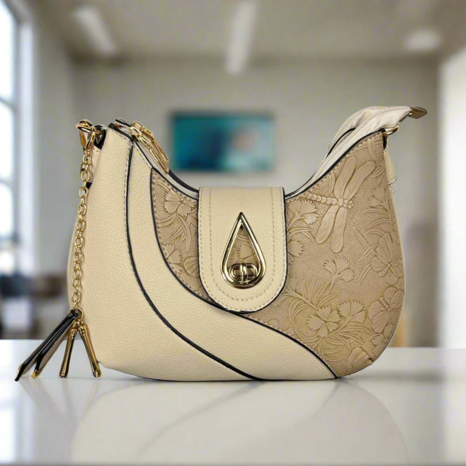 Temptation Italy Faux Leather Small Shoulder Bag with Dragonfly and Flowers-4