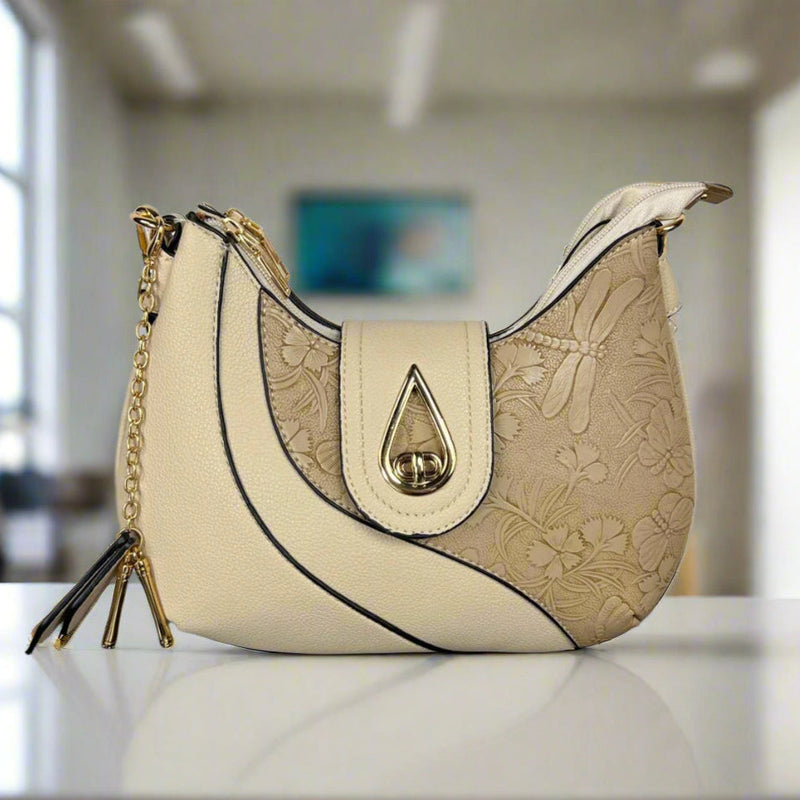 Temptation Italy Faux Leather Small Shoulder Bag with Dragonfly and Flowers-4