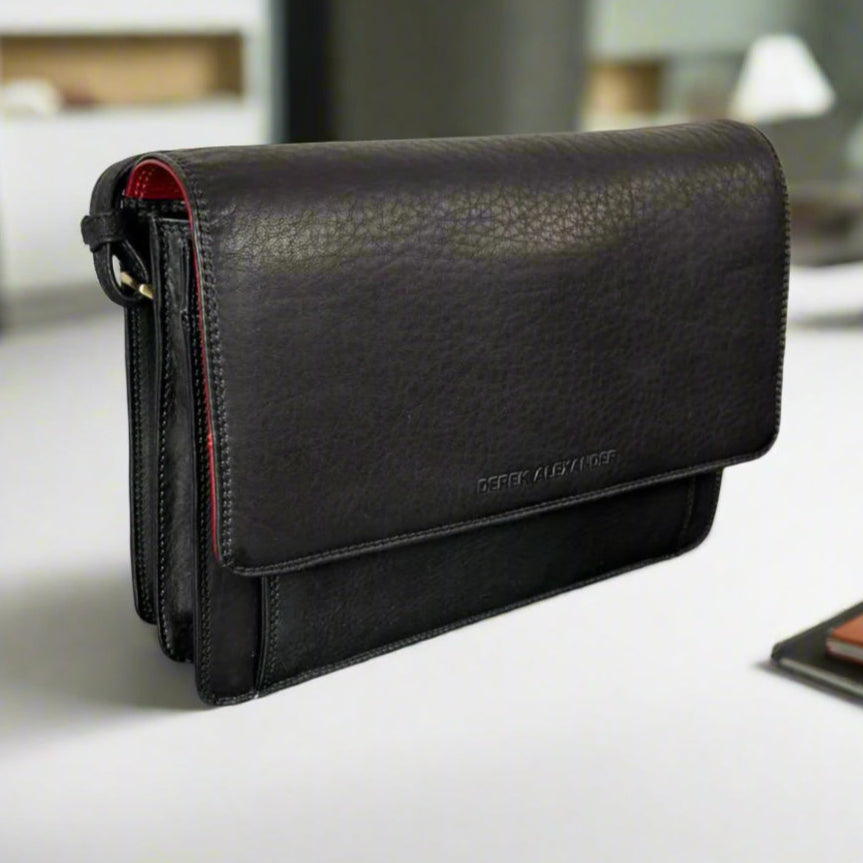 Derek Alexander Half Flap Organizer Leather Messenger Crossbody Bag-4