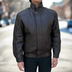 BOL Men's Double Pocket Leather Bomber Jacket-9