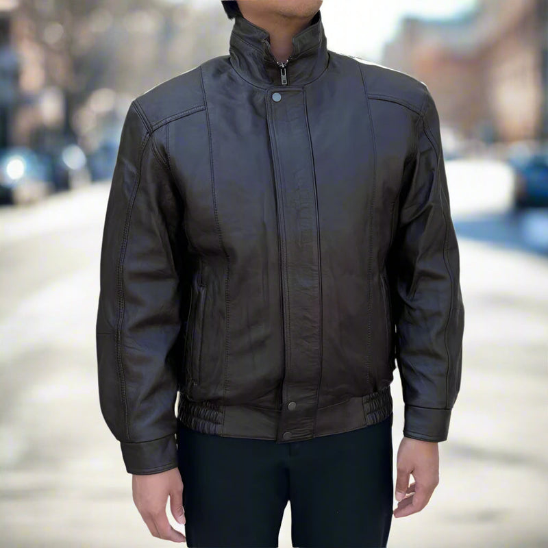 BOL Men's Double Pocket Leather Bomber Jacket-9