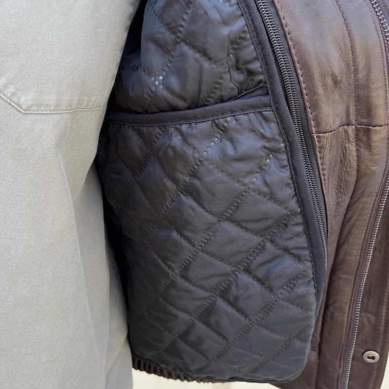 BOL Men's Double Pocket Leather Bomber Jacket-12
