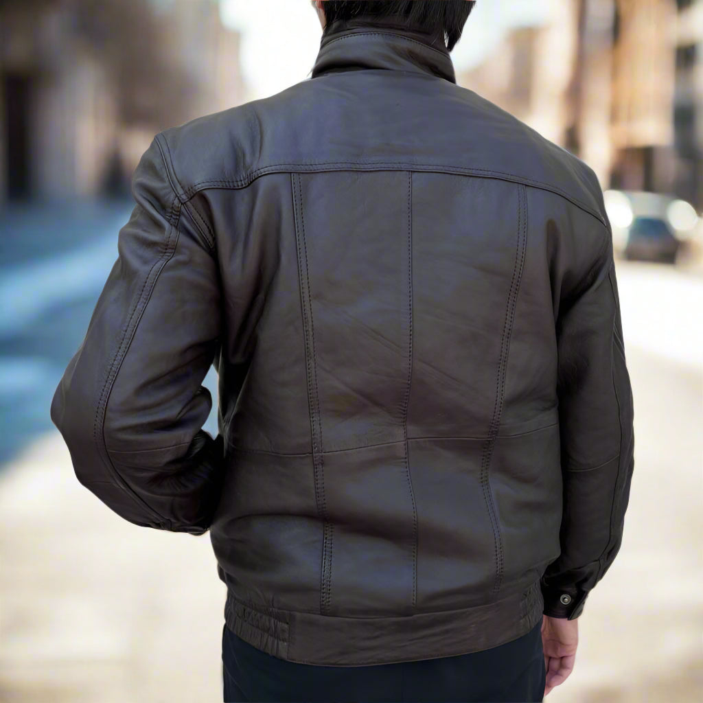 BOL Men's Double Pocket Leather Bomber Jacket-7