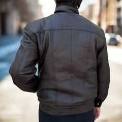 BOL Men's Double Pocket Leather Bomber Jacket-7