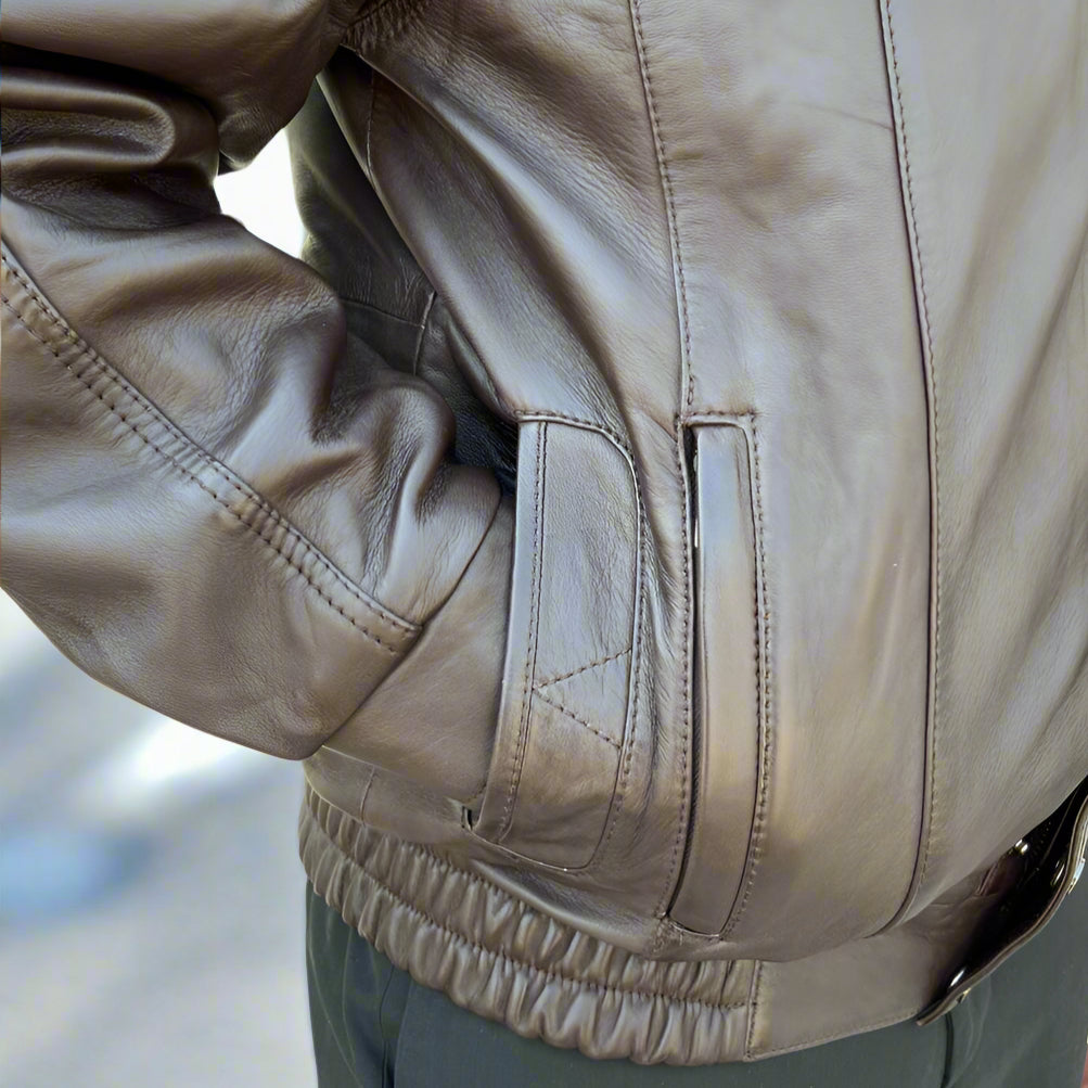 BOL Men's Double Pocket Leather Bomber Jacket-10