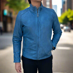 Men’s Sheep Leather Jacket. Classic Stand Collar with 2 Pockets-1