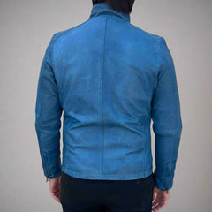 Men’s Sheep Leather Jacket. Classic Stand Collar with 2 Pockets-2