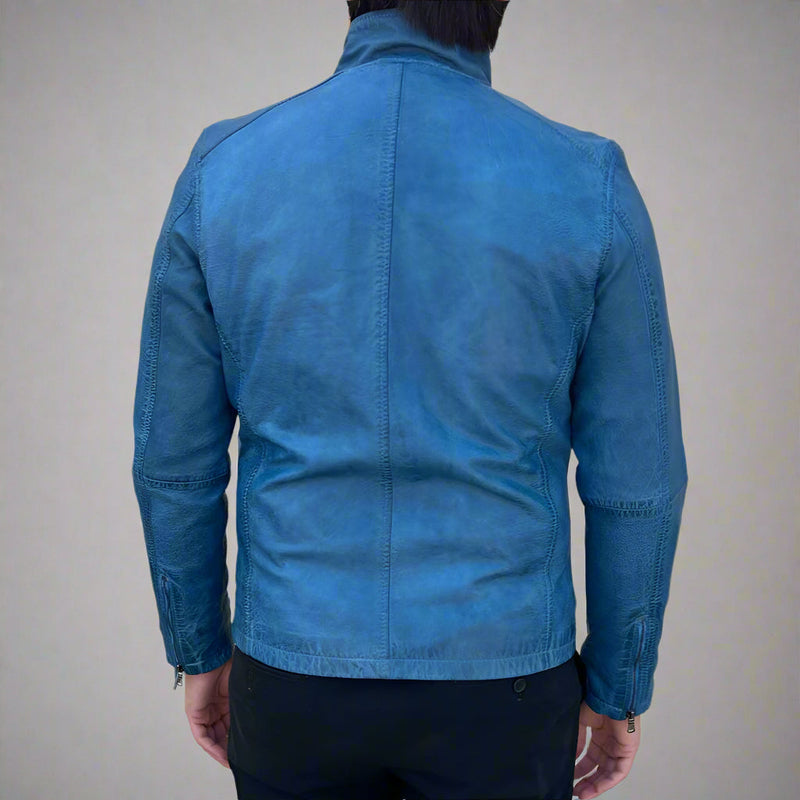Men’s Sheep Leather Jacket. Classic Stand Collar with 2 Pockets-2