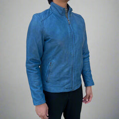 Men’s Sheep Leather Jacket. Classic Stand Collar with 2 Pockets-3