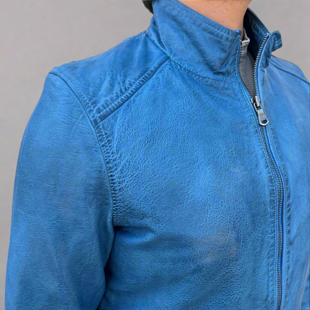 Men’s Sheep Leather Jacket. Classic Stand Collar with 2 Pockets-5