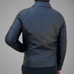 Men's Sheep Leather Jacket. Classic Quilted Shoulder Design with 2 Pockets-2