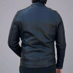 Men’s Sheep Leather Jacket. 4-Pocket, Stand Snap Collar & Silver Zippers-2