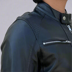 Men’s Sheep Leather Jacket. 4-Pocket, Stand Snap Collar & Silver Zippers-4