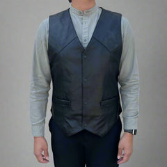 Men's Sheep Leather Vest. Snap Closure & Front Pockets-5