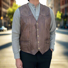 Men's Cow Leather Vest. Classic Style with Snap Closure & Front Pockets-1