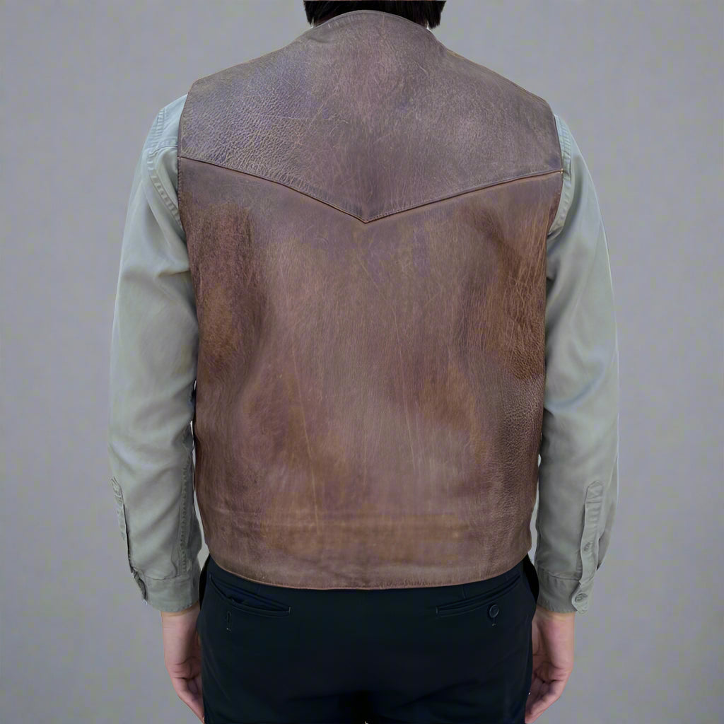 Men's Cow Leather Vest. Classic Style with Snap Closure & Front Pockets-2