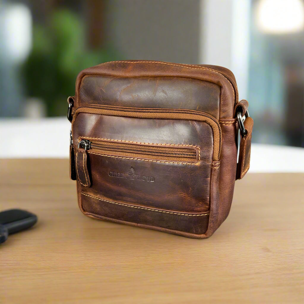 Greenwood Leather Mini-Messenger Bag. Compact Wax Pull-Up Leather Bag for Urban Adventures-1
